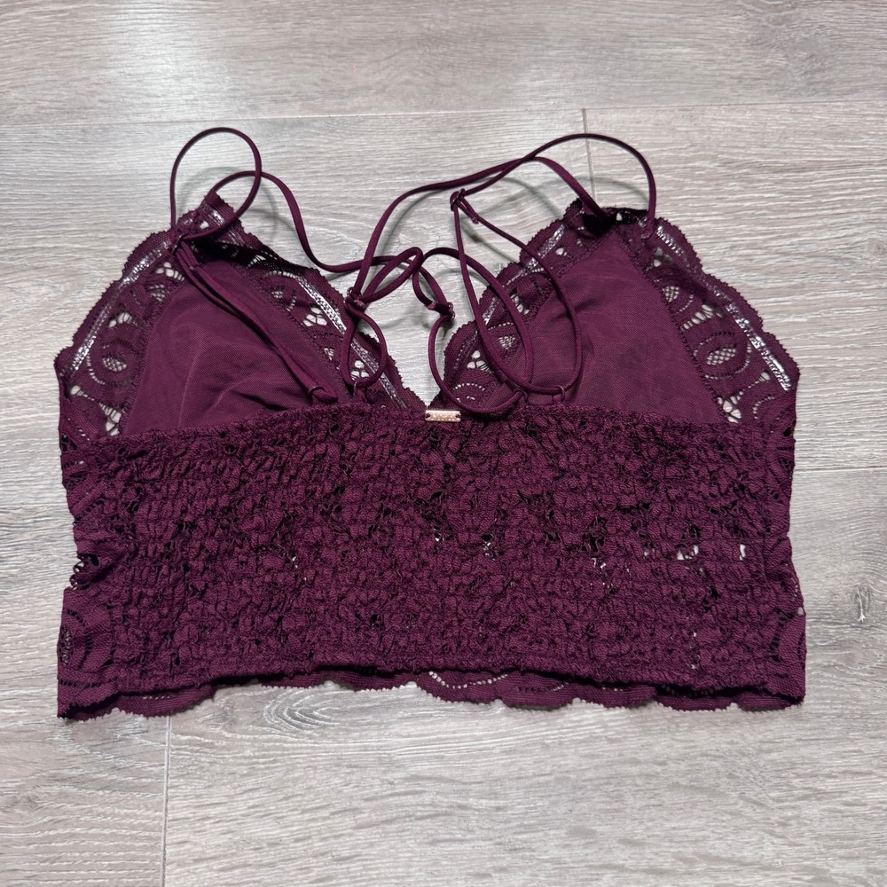 PINK Victoria's Secret Lace Bralette Burgundy Wine Smocked Back Large L - Picture 2 of 6